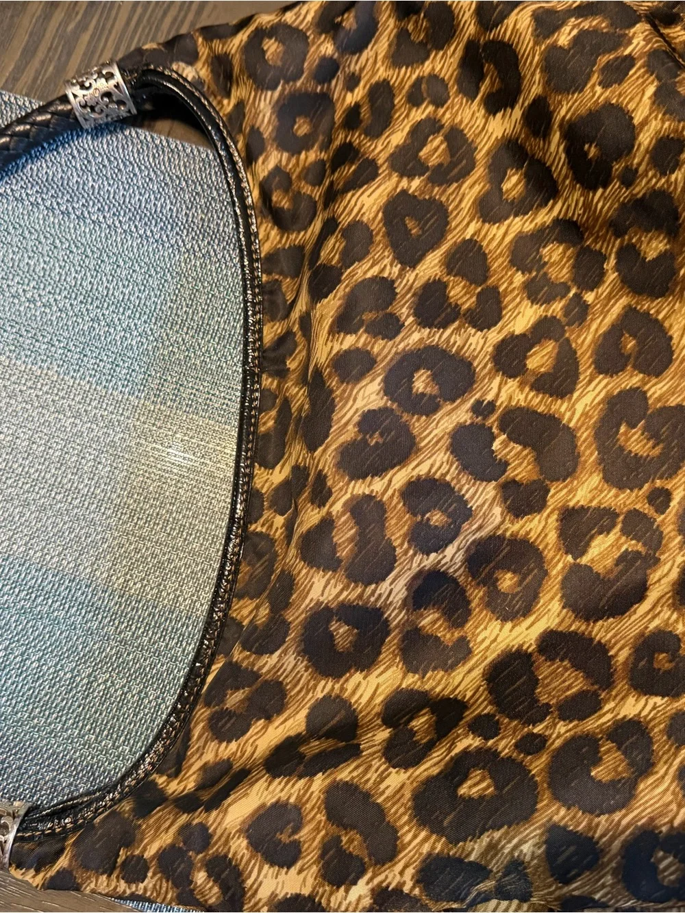 Leopard Print Shoulder Bag with Braided Black Handle